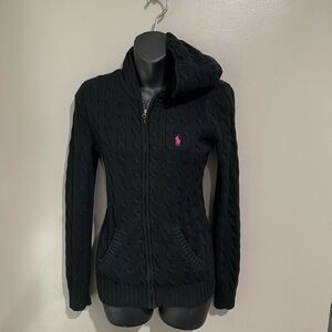 Ralph Lauren Black Cable Knit Zip Up Hoodie Sweater